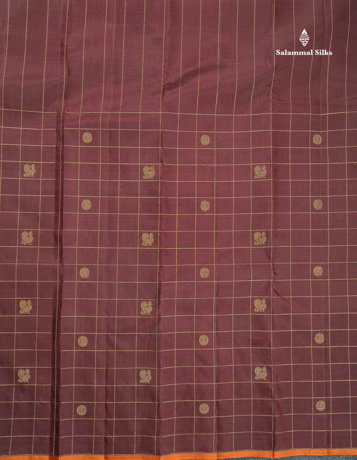 Pure Kanjivaram Silk Saree - Dark Maroon Colour Body Checks With Traditional Butta & Blouse