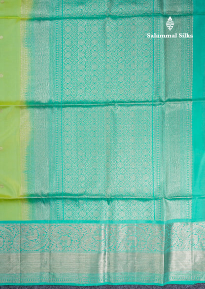 Light Parrot Green Pure Soft Silk Saree With Teal Border