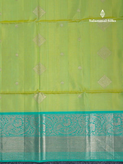 Light Parrot Green Pure Soft Silk Saree With Teal Border