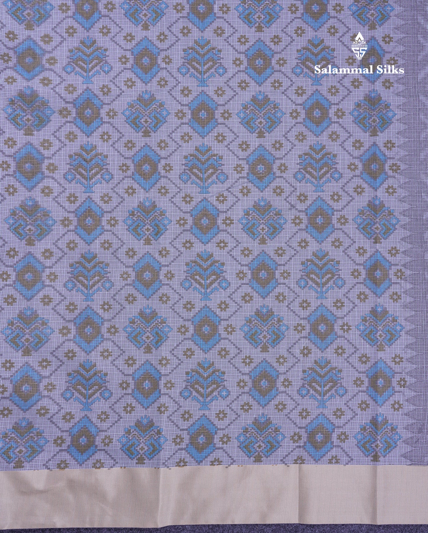 Beautiful Light Blue Kota Cotton Fancy Saree With Contrast Cream Sandal Border