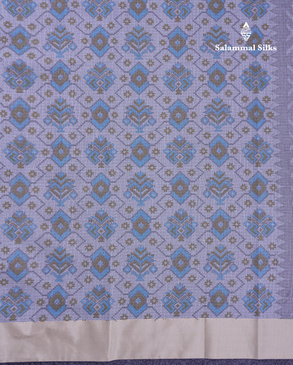 Beautiful Light Blue Kota Cotton Fancy Saree With Contrast Cream Sandal Border