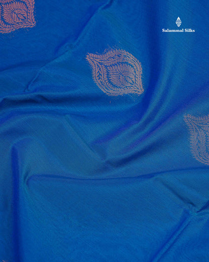 SICO Cotton Saree - Peacock Blue Colour Body Zari Butta With Contrast Red Blouse