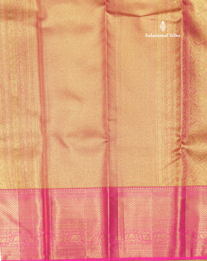 Gold Colour Pure Kanjivaram Tissue Silk Saree With Contrast Pink Border