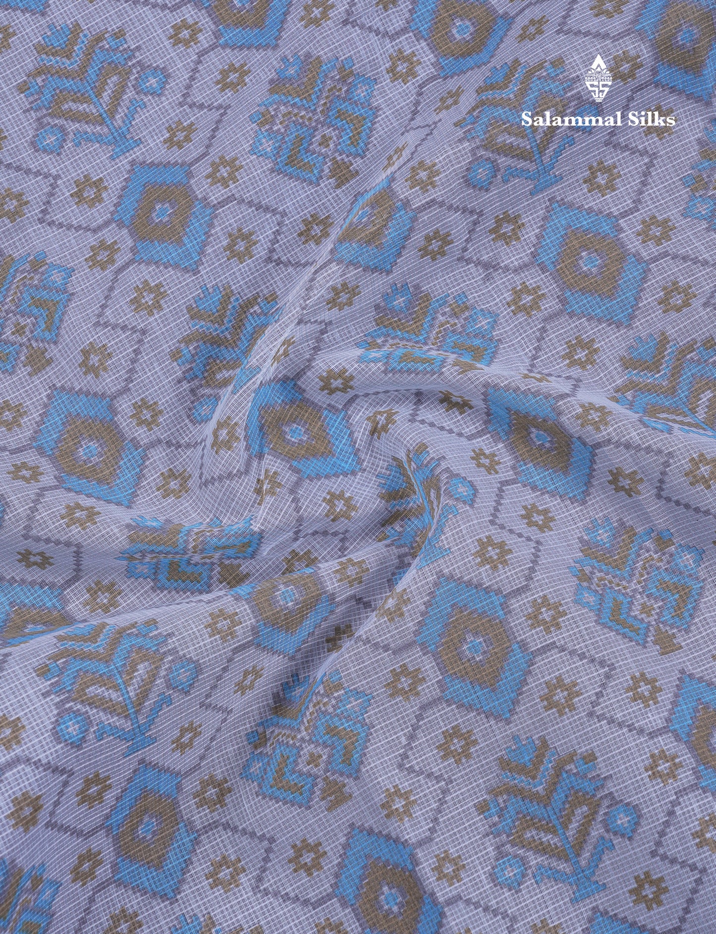 Beautiful Light Blue Kota Cotton Fancy Saree With Contrast Cream Sandal Border
