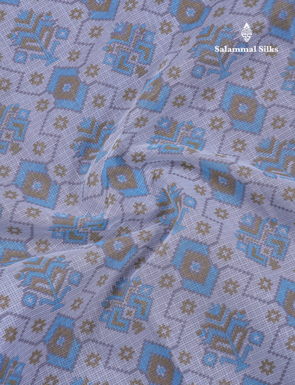 Beautiful Light Blue Kota Cotton Fancy Saree With Contrast Cream Sandal Border
