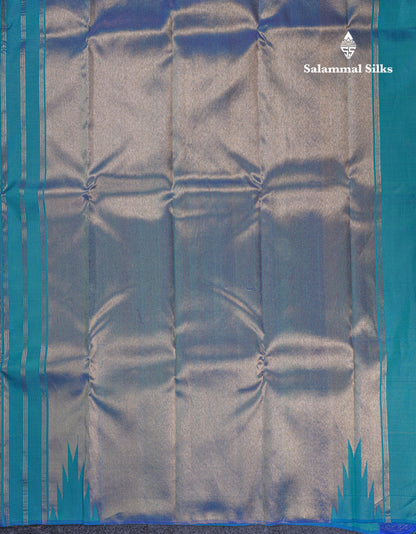Beautiful Dual Tone Peacock Blue 8 Kol Pure Kanjivaram Silk Saree With Traditional Tissue Raising Border
