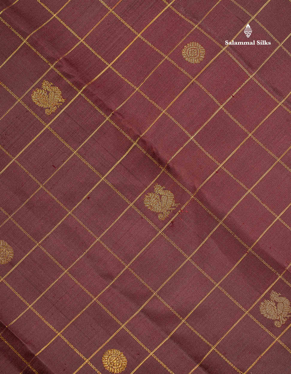 Pure Kanjivaram Silk Saree - Dark Maroon Colour Body Checks With Traditional Butta & Blouse