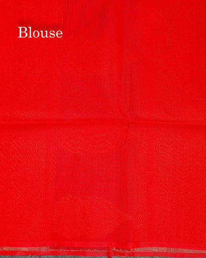 SICO Cotton Saree - Peacock Blue Colour Body Zari Butta With Contrast Red Blouse