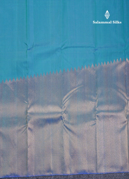Beautiful Dual Tone Peacock Blue 8 Kol Pure Kanjivaram Silk Saree With Traditional Tissue Raising Border