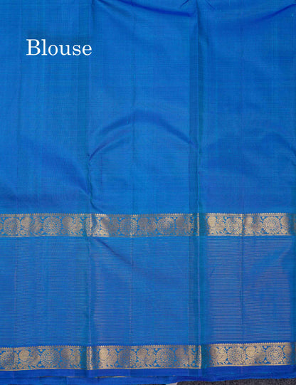 Beautiful Light Ramar Blue Pure Kanjivaram Silk Saree With Contrast Anandha Blue Traditional Vaira Oosi With Butta Long Border
