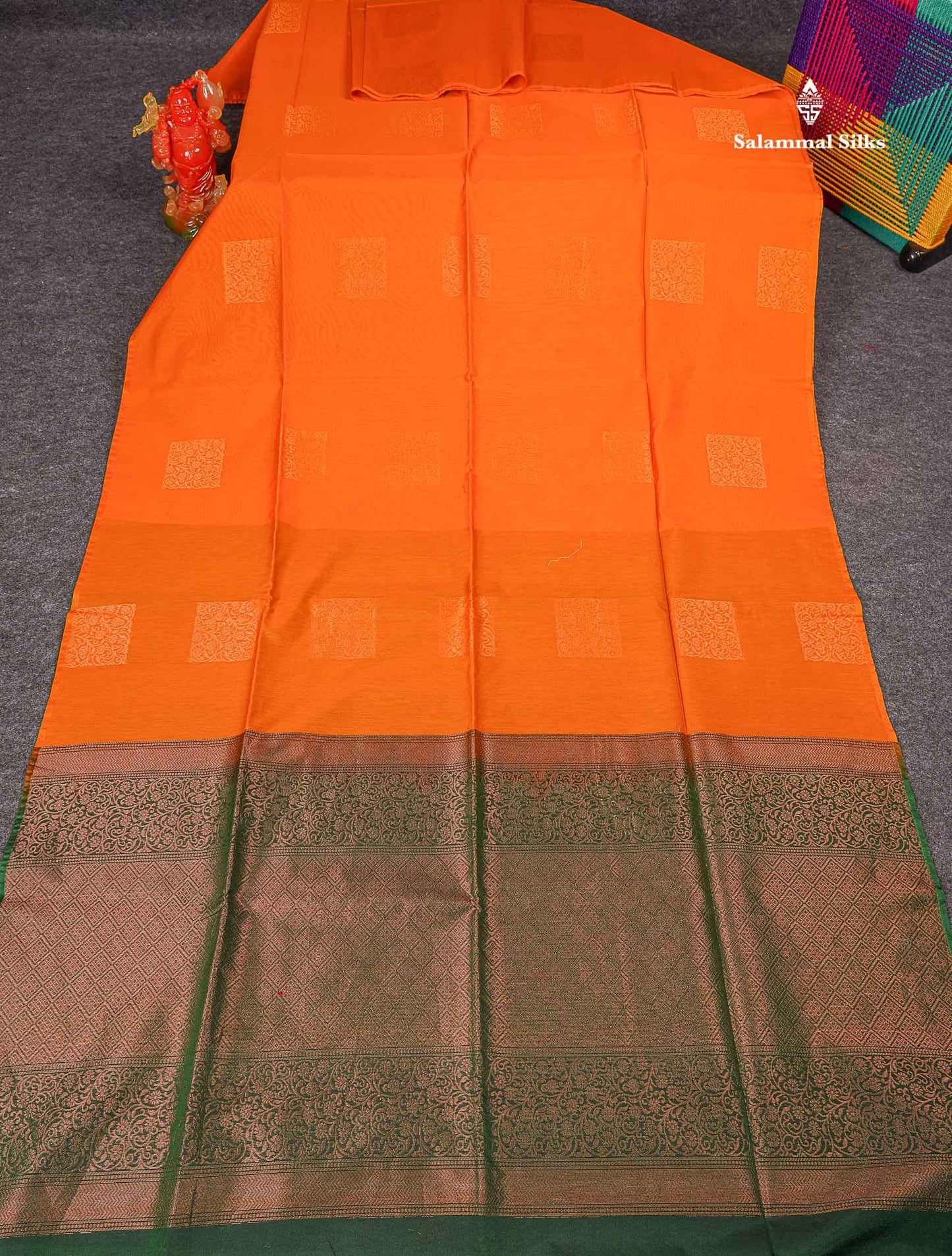 SICO Cotton Saree - Mango Yellow Colour Body Zari Butta With Contrast Bottle Green Blouse