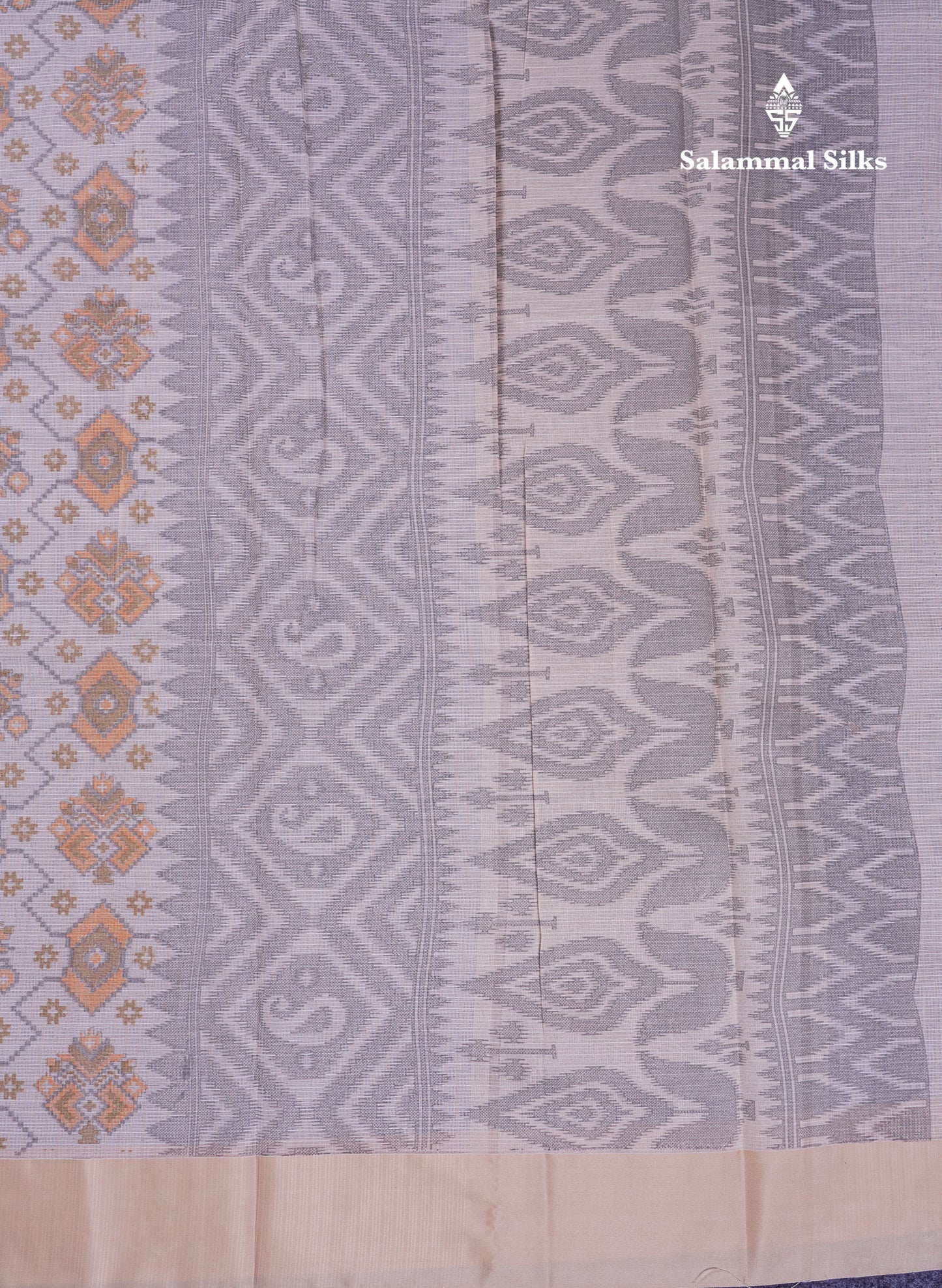 Beautiful Light Blue Kota Cotton Fancy Saree With Contrast Cream Sandal Border