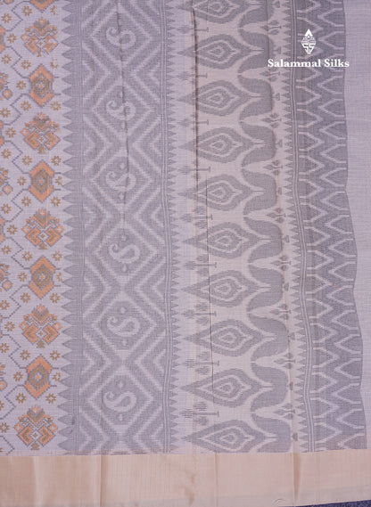 Beautiful Light Blue Kota Cotton Fancy Saree With Contrast Cream Sandal Border