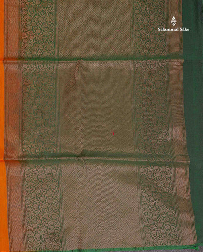 SICO Cotton Saree - Mango Yellow Colour Body Zari Butta With Contrast Bottle Green Blouse