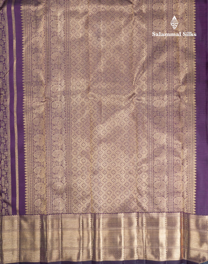 Dark Purple Pure Kanjivaram Silk Saree Pure Zari with Traditional Long Border