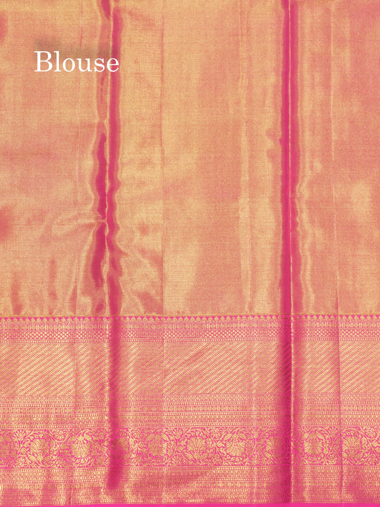 Gold Colour Pure Kanjivaram Tissue Silk Saree With Contrast Pink Border