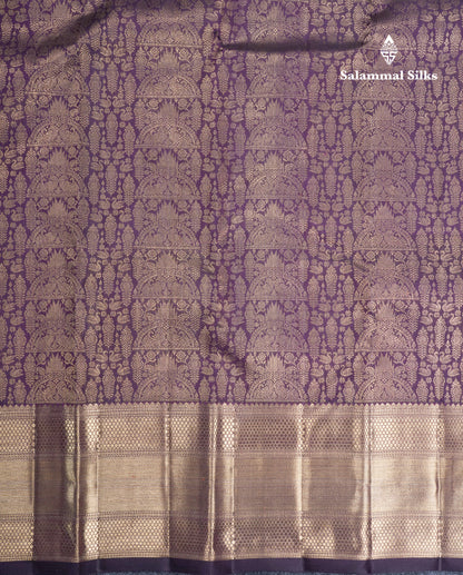 Dark Purple Pure Kanjivaram Silk Saree Pure Zari with Traditional Long Border