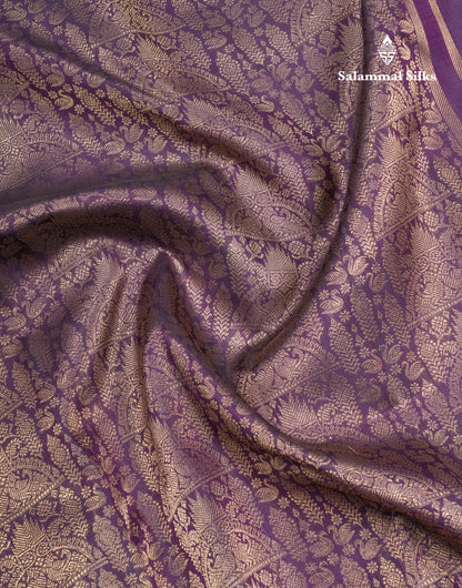 Dark Purple Pure Kanjivaram Silk Saree Pure Zari with Traditional Long Border