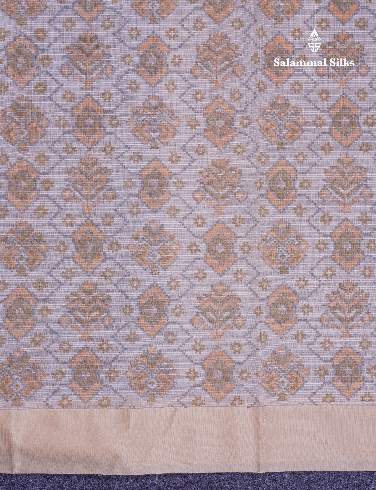 Beautiful Light Blue Kota Cotton Fancy Saree With Contrast Cream Sandal Border