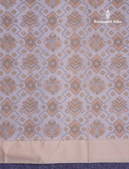 Beautiful Light Blue Kota Cotton Fancy Saree With Contrast Cream Sandal Border