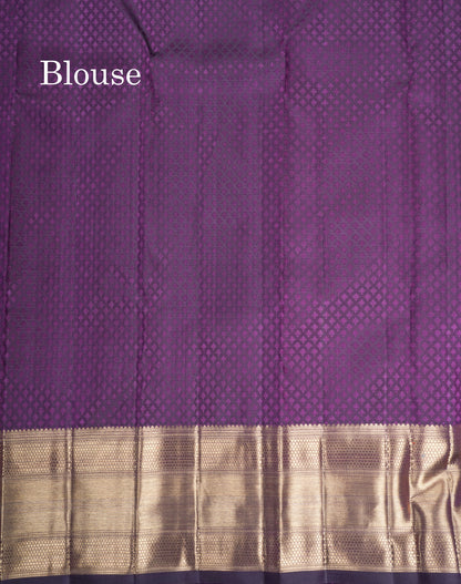 Dark Purple Pure Kanjivaram Silk Saree Pure Zari with Traditional Long Border