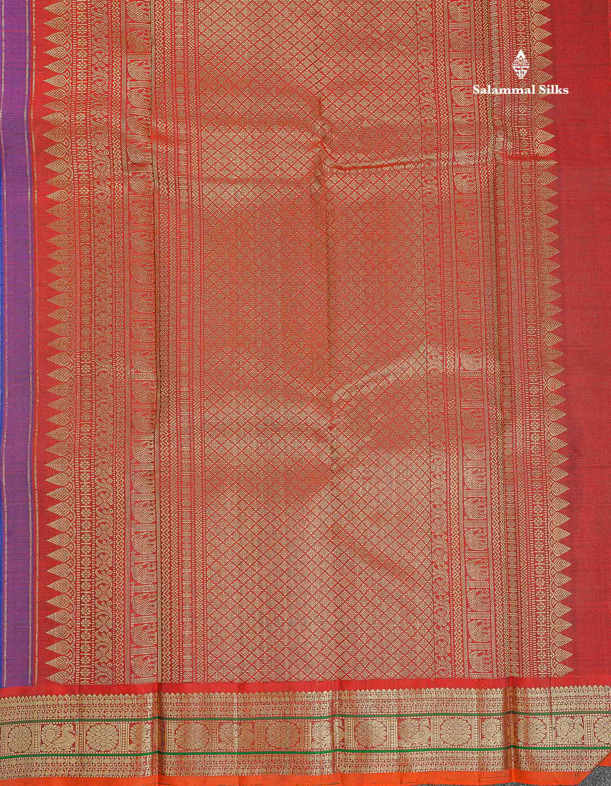 Pure Kanjivaram Silk Saree - Dual Tone Navy Blue Colour Body With Rust Orange Traditional Border