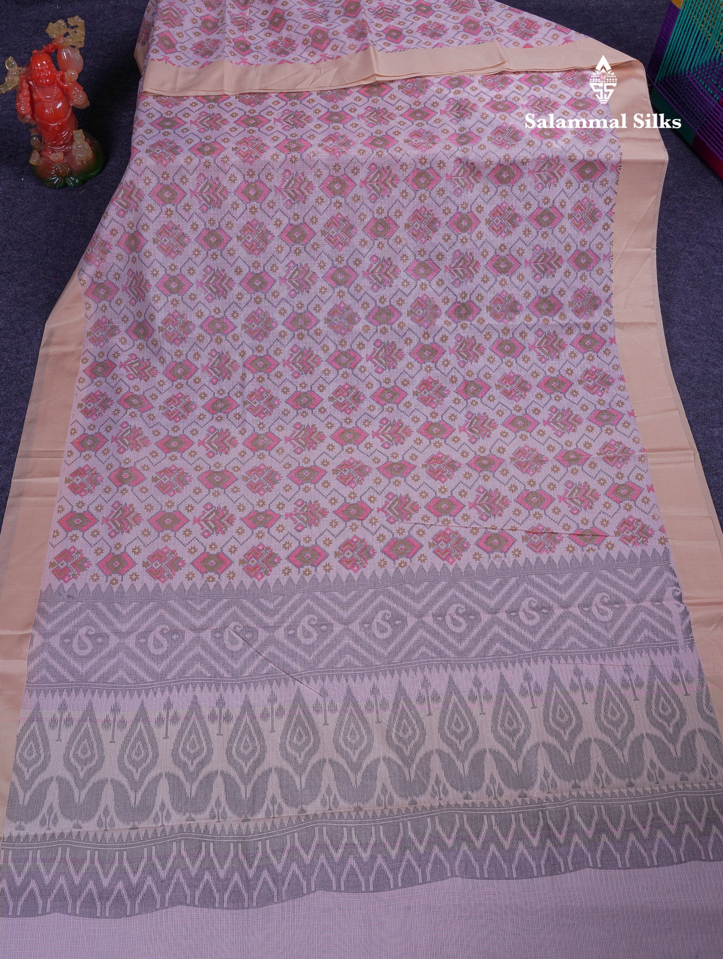 Beautiful Light Blue Kota Cotton Fancy Saree With Contrast Cream Sandal Border