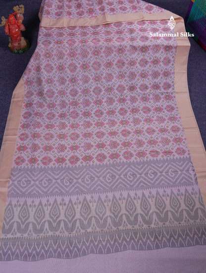 Beautiful Light Blue Kota Cotton Fancy Saree With Contrast Cream Sandal Border