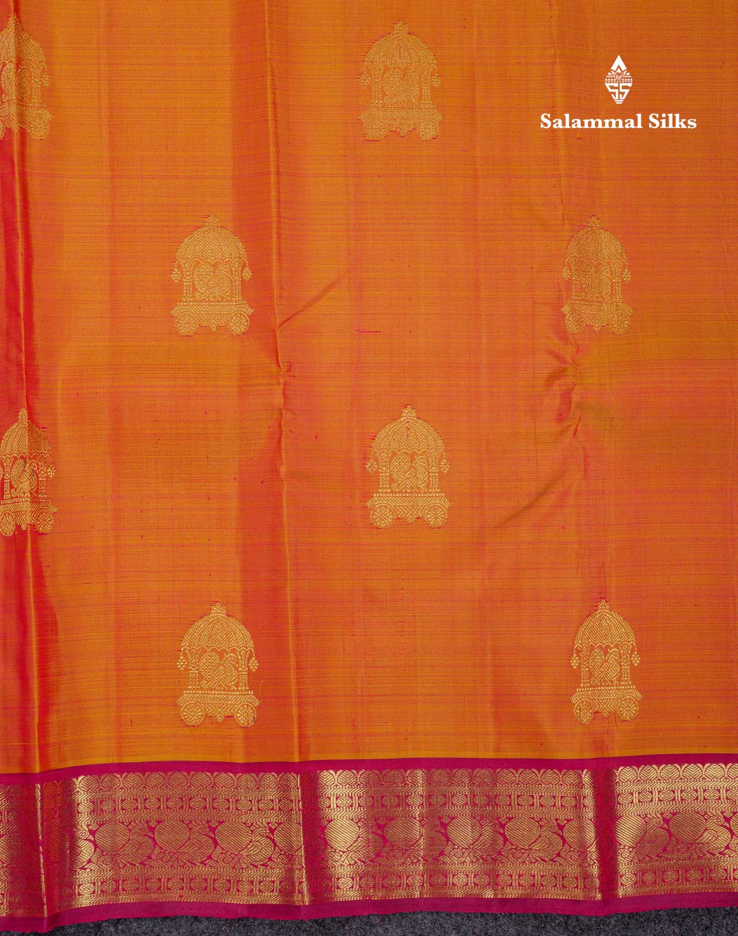 Beautiful Dual Tone Orange Pure Kanjivaram Silk Saree With Contrast Maroon Traditional Medium Border
