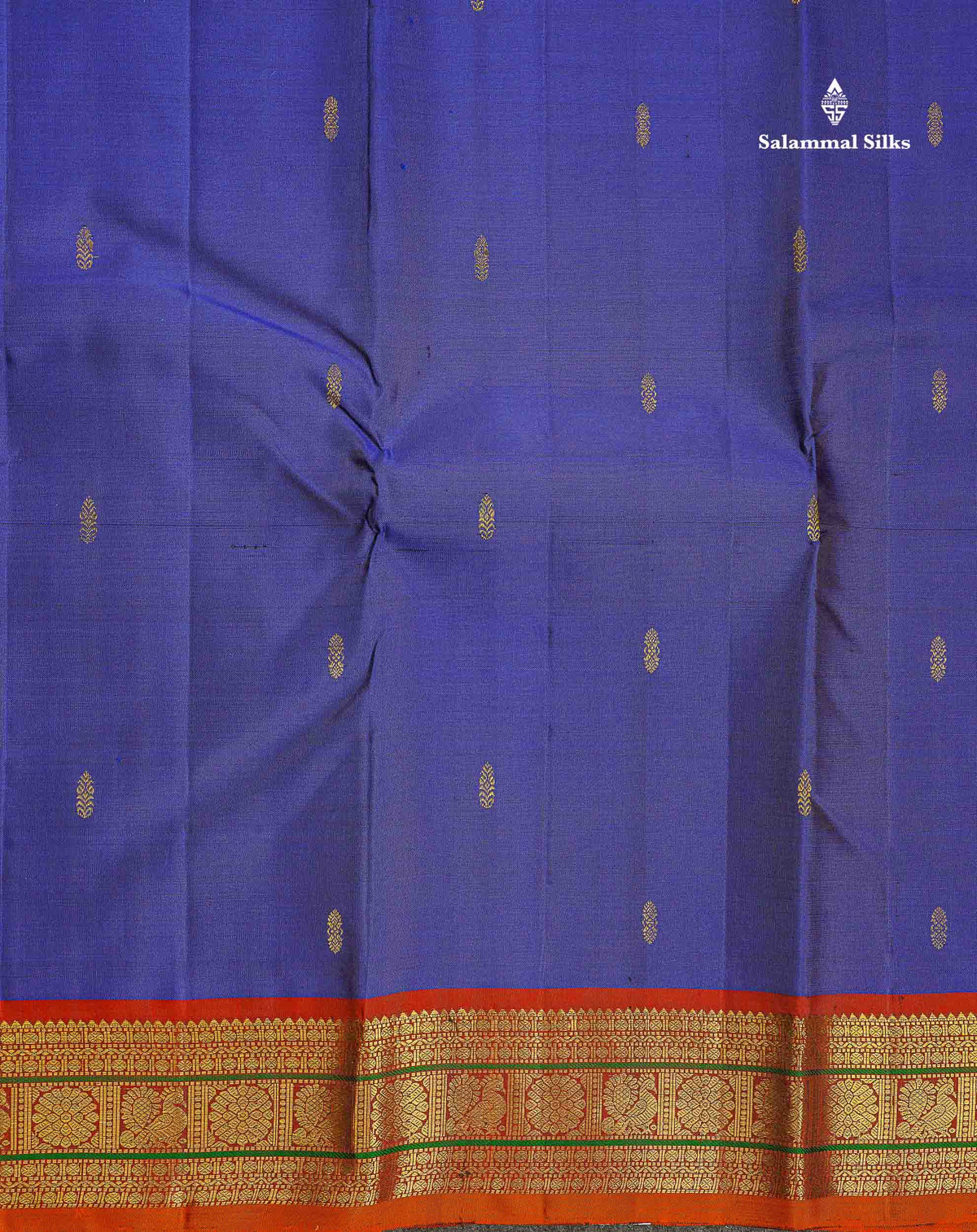 Pure Kanjivaram Silk Saree - Dual Tone Navy Blue Colour Body With Rust Orange Traditional Border