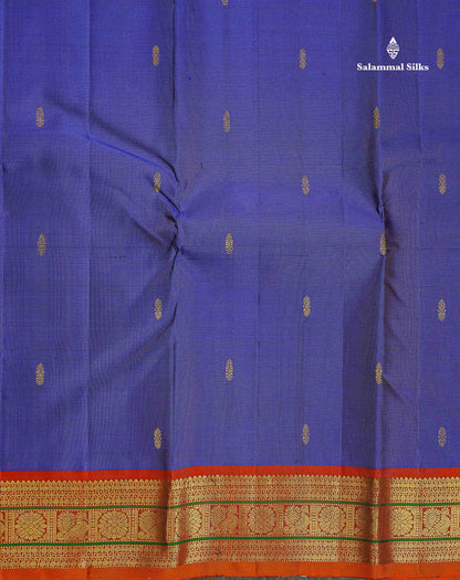 Pure Kanjivaram Silk Saree - Dual Tone Navy Blue Colour Body With Rust Orange Traditional Border