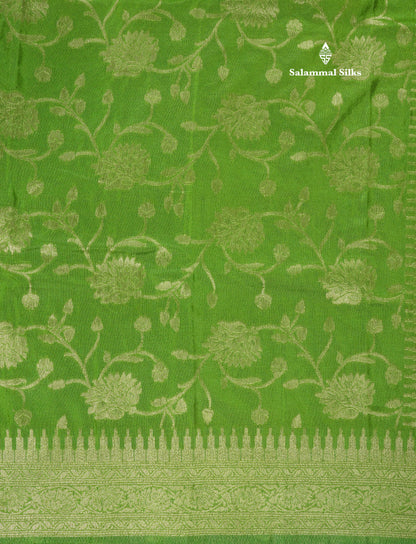 Bottle Green Semi Georgette Saree With Fancy Self Border
