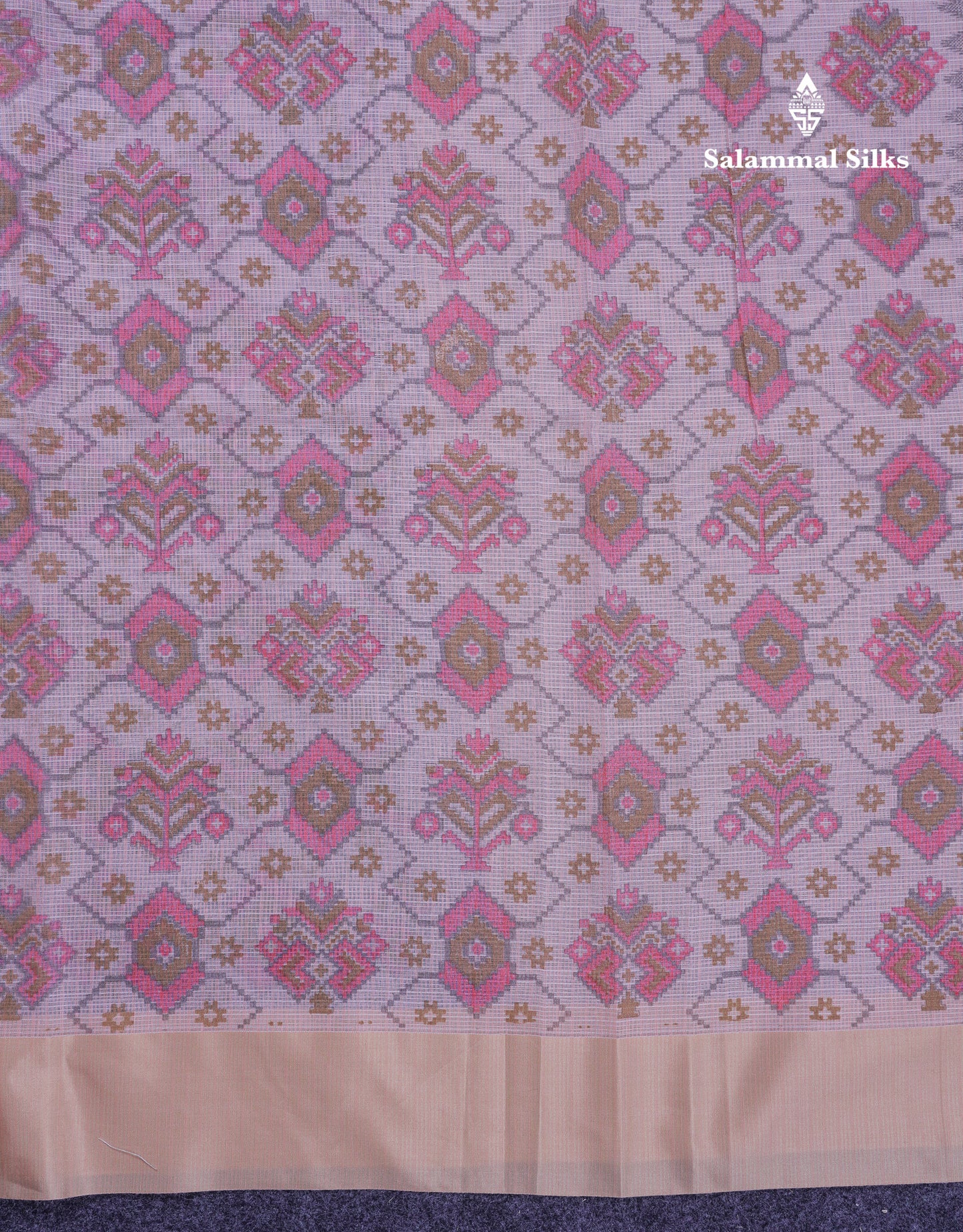 Beautiful Light Blue Kota Cotton Fancy Saree With Contrast Cream Sandal Border