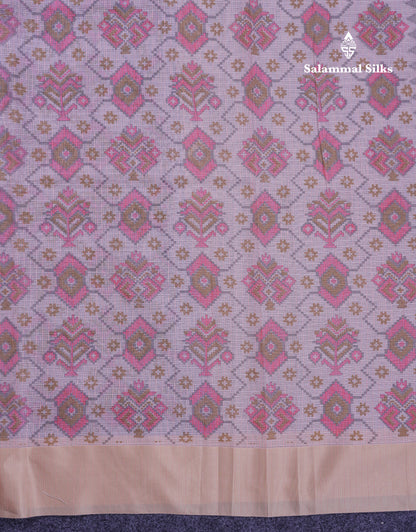 Beautiful Light Blue Kota Cotton Fancy Saree With Contrast Cream Sandal Border