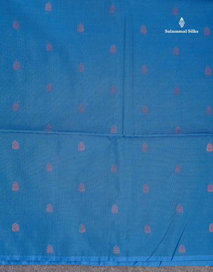 SICO Cotton Saree -Peacock Blue Colour Body Small Zari Butta With Contrast Mango Yellow Blouse