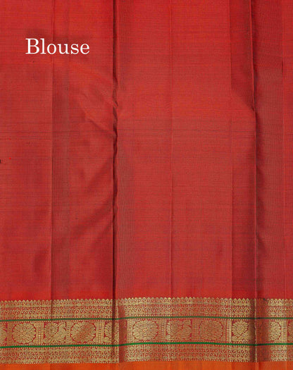 Pure Kanjivaram Silk Saree - Dual Tone Navy Blue Colour Body With Rust Orange Traditional Border