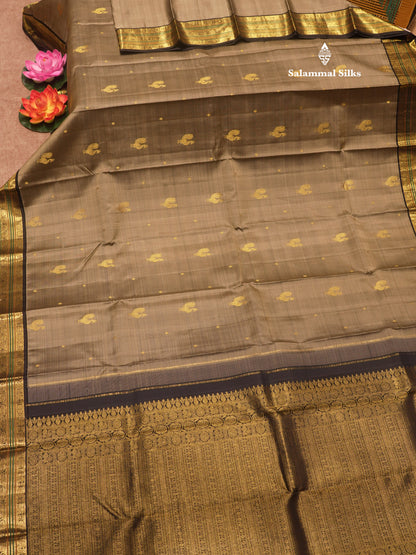 Grey Colour Traditional Pure Kanjivaram Silk Saree With Contrast Black Border
