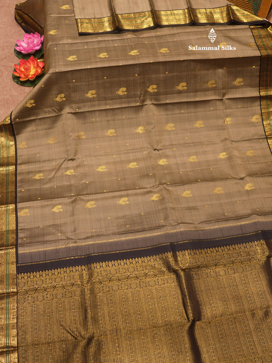 Grey Colour Traditional Pure Kanjivaram Silk Saree With Contrast Black Border