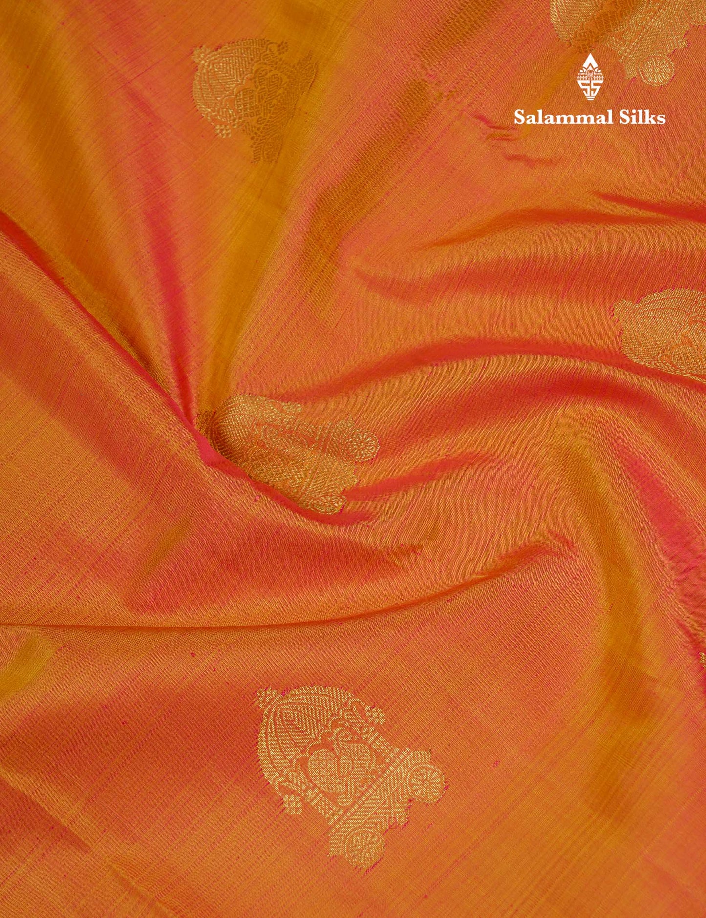 Beautiful Dual Tone Orange Pure Kanjivaram Silk Saree With Contrast Maroon Traditional Medium Border