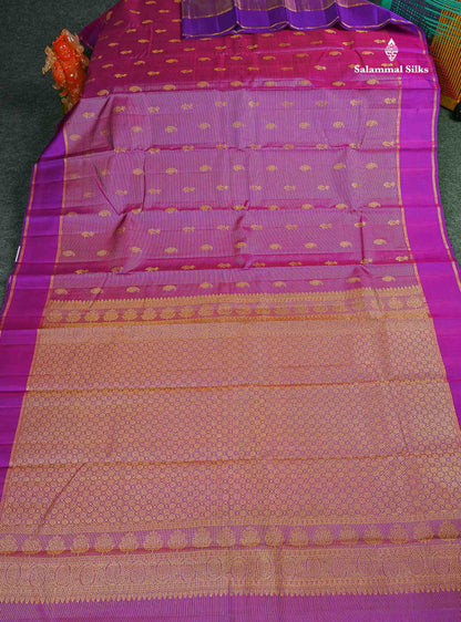 Pure Kanjivaram Silk Saree - Vadamalli Colour Body Vaira Oosi Lines With Butta & Plain Border