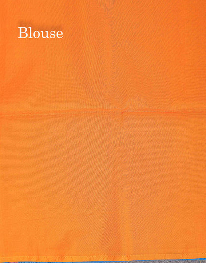 SICO Cotton Saree -Peacock Blue Colour Body Small Zari Butta With Contrast Mango Yellow Blouse