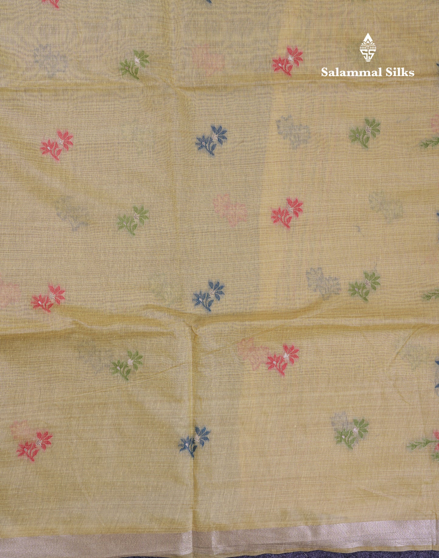 Beautiful Light Yellow Thread Work Butta Muga Cotton Saree With Blouse
