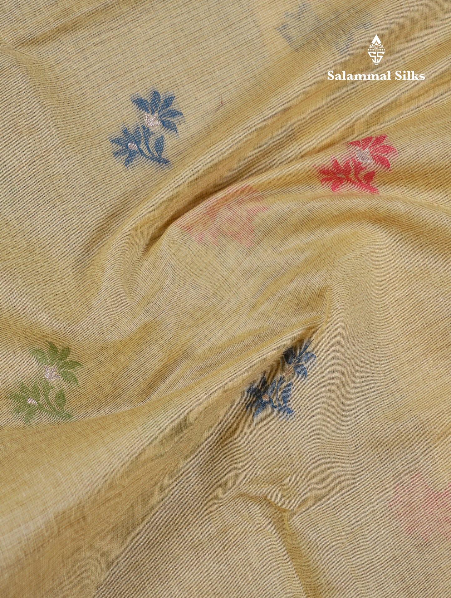 Beautiful Light Yellow Thread Work Butta Muga Cotton Saree With Blouse