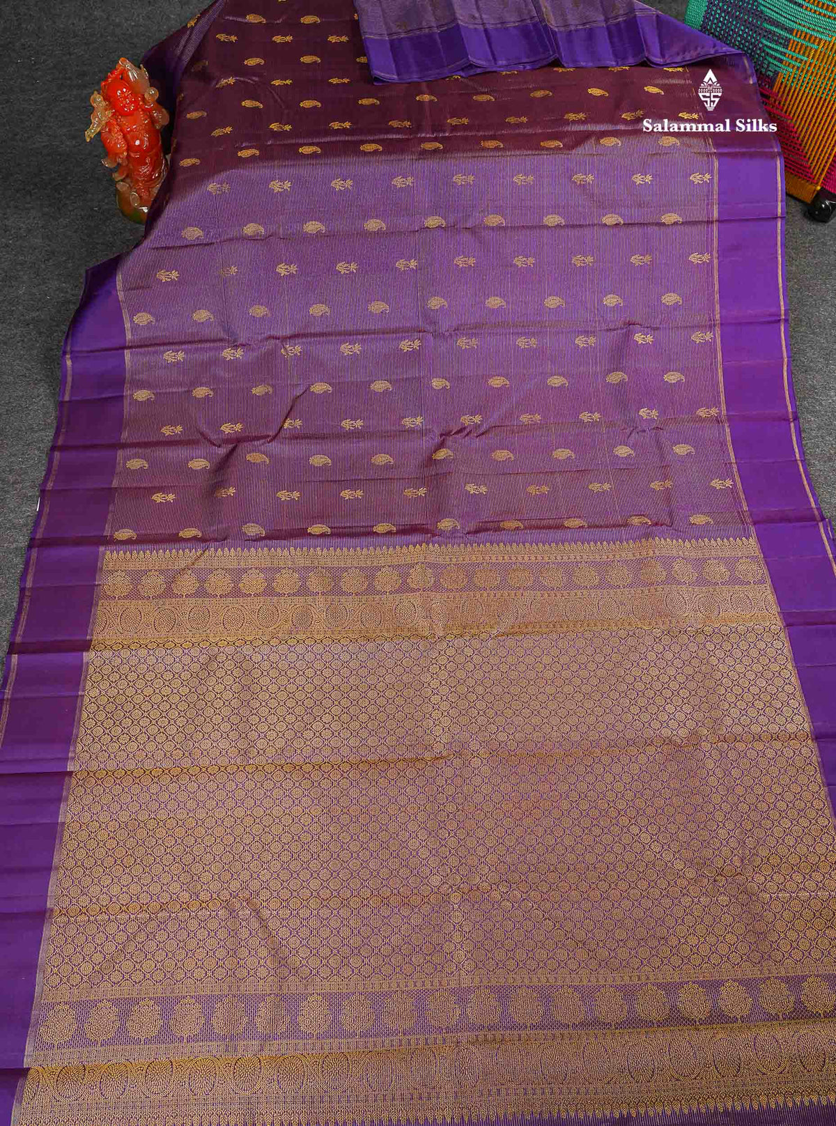 Pure Kanjivaram Silk Saree - Purple Colour Body Vaira Oosi Lines With Butta & Plain Border