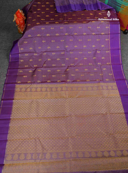 Pure Kanjivaram Silk Saree - Purple Colour Body Vaira Oosi Lines With Butta & Plain Border