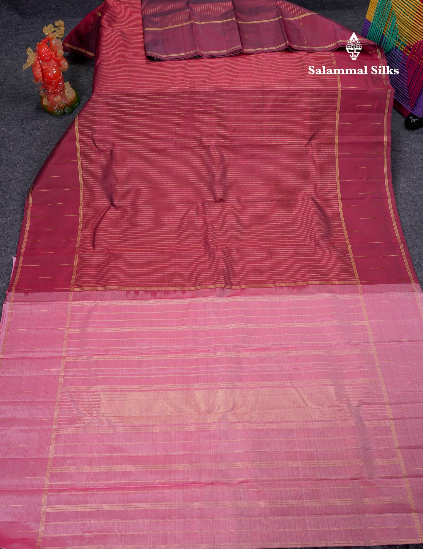 Beautiful Dark Maroon 2G Pure Kanjivaram Silk Saree With Malli Moggu Butta Traditional Border