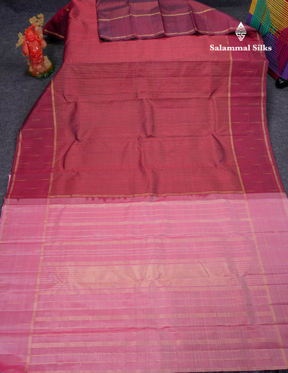 Beautiful Dark Maroon 2G Pure Kanjivaram Silk Saree With Malli Moggu Butta Traditional Border