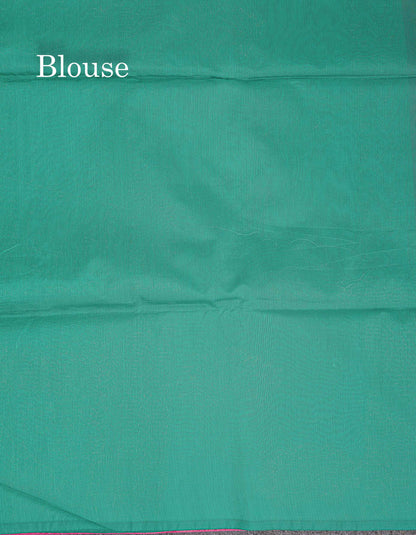 SICO Cotton Saree - Pink Colour Body Zari Butta With Contrast Sapphire Green Blouse