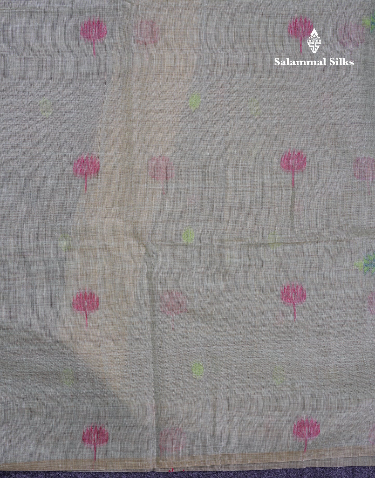 Beautiful Cream Sandal Thread Work Butta Muga Cotton Saree With Blouse