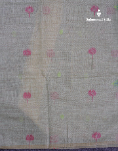 Beautiful Cream Sandal Thread Work Butta Muga Cotton Saree With Blouse